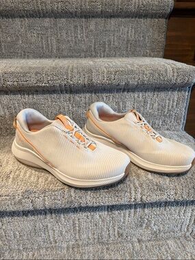 Women's Casual Slip-On Sneakers in Cream with Orange Accents size 10